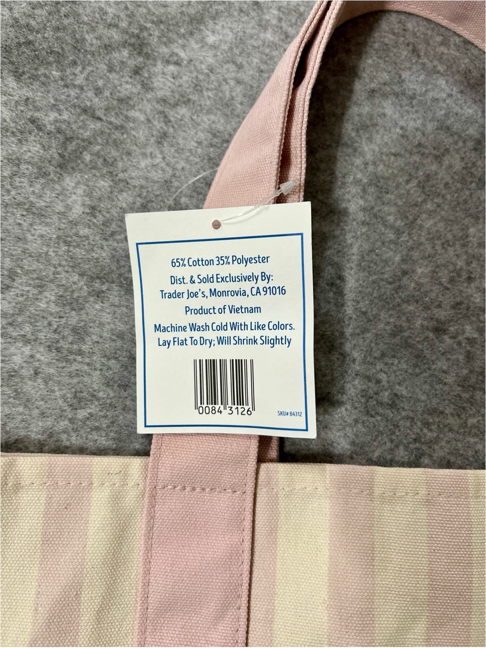 Trader Joe's Pink Stripe Canvas Mini Tote Bag NWT - Picture 4 of 11